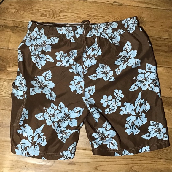 SONOMA Mens Hibiscus Print Brown Board Short Large - Picture 3 of 7